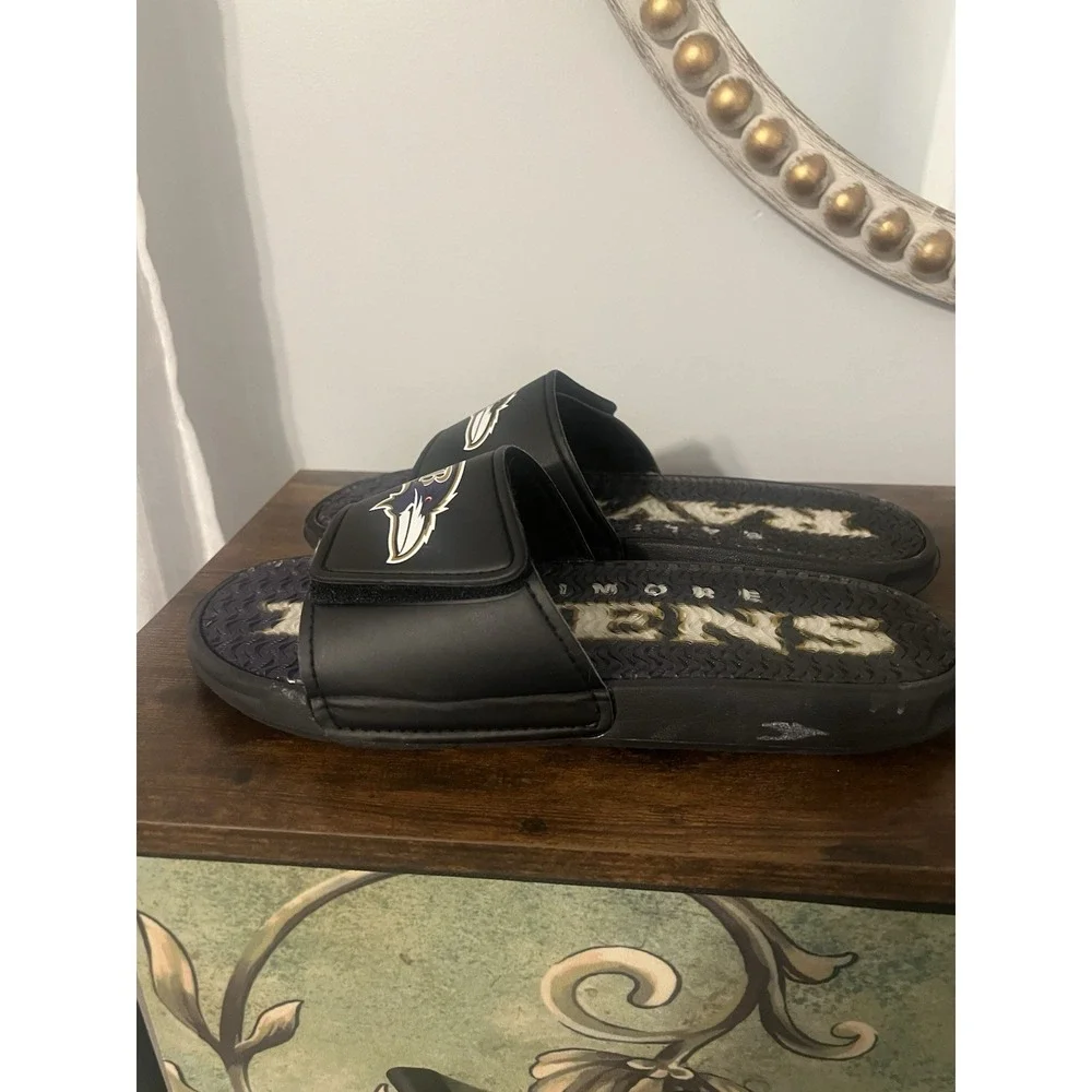 Men's Baltimore Ravens Slide Sandals Black Size M 9–10 NFL‎
